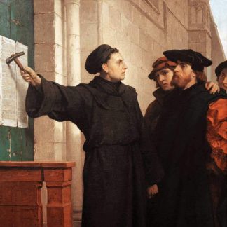 Luther hammers his 95 theses to the door, Ferdinand Pauwels (1872)